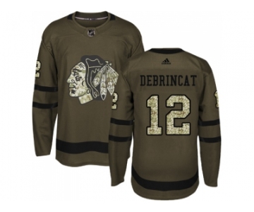 Men Adidas Chicago Blackhawks #12 Alex DeBrincat Green Salute to Service Stitched NHL Jersey
