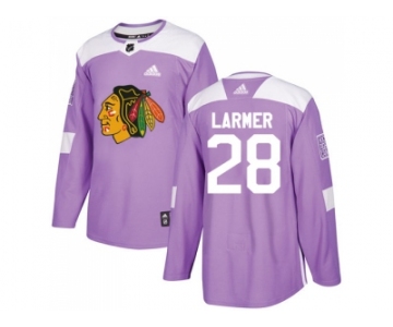 Men Adidas Chicago Blackhawks #28 Steve Larmer Purple Authentic Fights Cancer Stitched NHL Jersey