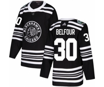 Men's Adidas Chicago Blackhawks #30 ED Belfour Authentic Black 2019 Winter Classic NHL Jersey
