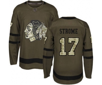 Men's Blackhawks #17 Dylan Strome Green Salute to Service Stitched Hockey Jersey