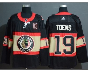 Men's Blackhawks #19 Jonathan Toews Black Throwback Authentic Stitched Hockey Jersey