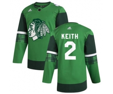 Men's Chicago Blackhawks #2 Duncan Keith 2020 St. Patrick's Day Stitched Hockey Jersey Green