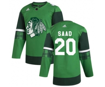 Men's Chicago Blackhawks #20 Brandon Saad 2020 St. Patrick's Day Stitched Hockey Jersey Green