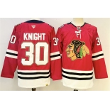 Men's Chicago Blackhawks #30 Spencer Knight Red 2025 Home 100th Anniversary Stitched Hockey Jersey