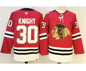 Men's Chicago Blackhawks #30 Spencer Knight Red 2025 Home 100th Anniversary Stitched Hockey Jersey