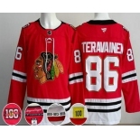 Men's Chicago Blackhawks #86 Teuvo Teravainen Red 100 Years Anniversary Authentic Jersey Men's Chicago Blackhawks #86 Teuvo Teravainen Red 100 Years Anniversary Authentic Jersey