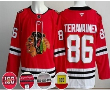 Men's Chicago Blackhawks #86 Teuvo Teravainen Red 100 Years Anniversary Authentic Jersey