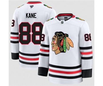 Men's Chicago Blackhawks #88 Patrick Kane White 2024-25 Away Stitched Hockey Jersey