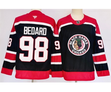 Men's Chicago Blackhawks #98 Connor Bedard Black 2024-25 Stitched Hockey Jersey