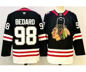 Men's Chicago Blackhawks #98 Connor Bedard Black Stitched Hockey Jersey