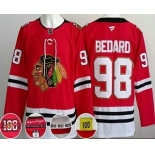 Men's Chicago Blackhawks #98 Connor Bedard Red 100 Years Anniversary Authentic Jersey Men's Chicago Blackhawks #98 Connor Bedard Red 100 Years Anniversary Authentic Jersey