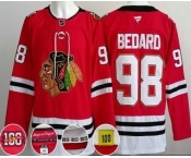 Men's Chicago Blackhawks #98 Connor Bedard Red 100 Years Anniversary Authentic Jersey
