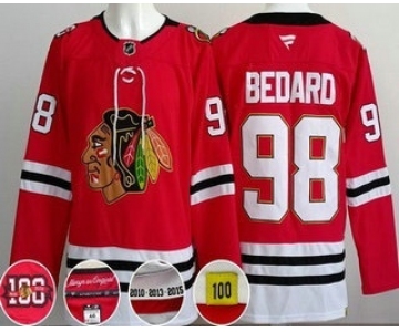 Men's Chicago Blackhawks #98 Connor Bedard Red 100 Years Anniversary Authentic Jersey