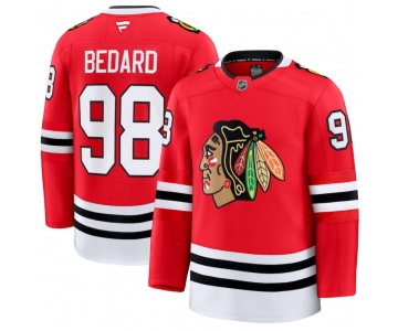 Men's Chicago Blackhawks #98 Connor Bedard Red 2024-25 Home Stitched Hockey Jersey