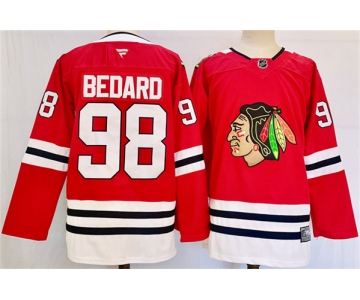 Men's Chicago Blackhawks #98 Connor Bedard Red Stitched Hockey Jersey