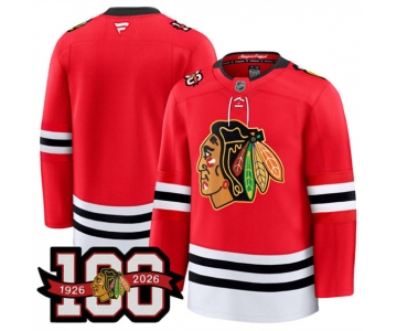 Men's Chicago Blackhawks Blank Red 2025 Home 100th Anniversary Stitched Hockey Jersey