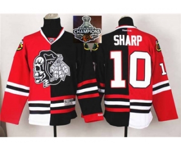 NHL Chicago Blackhawks #10 Patrick Sharp Red Black Split White Shull 2015 Stanley Cup Champions jerseys