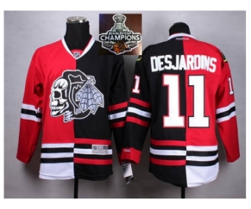 NHL Chicago Blackhawks #11 Desjardins Red Black Split White Shull 2015 Stanley Cup Champions jerseys
