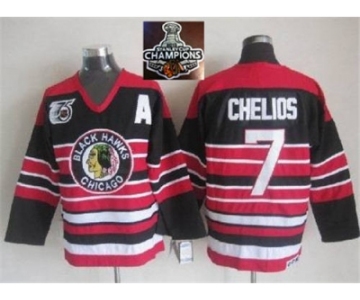 NHL Chicago Blackhawks #7 Chris Chelios Red Black 75TH CCM 2015 Stanley Cup Champions jerseys