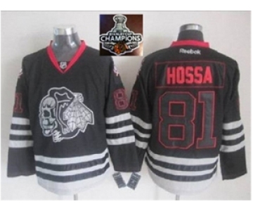 NHL Chicago Blackhawks #81 Marian Hossa Black Ice Jersey Skull Logo Fashion 2015 Stanley Cup Champions jerseys