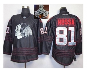 NHL Chicago Blackhawks #81 Marian Hossa Black Ice Silver Number 2015 Stanley Cup Champions jerseys