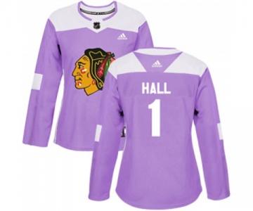 Women Adidas Chicago Blackhawks #1 Glenn Hall Authentic Purple Fights Cancer Practice NHL Jersey