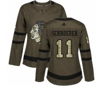 Women Adidas Chicago Blackhawks #11 Jordan Schroeder Authentic Green Salute to Service NHL Jersey