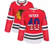 Women Adidas Chicago Blackhawks #40 John Hayden Authentic Red USA Flag Fashion NHL Jersey