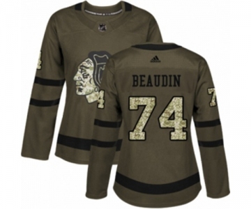 Women Adidas Chicago Blackhawks #74 Nicolas Beaudin Authentic Green Salute to Service NHL Jersey