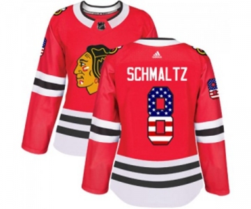 Women Adidas Chicago Blackhawks #8 Nick Schmaltz Authentic Red USA Flag Fashion NHL Jersey
