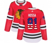 Women Adidas Chicago Blackhawks #81 Marian Hossa Authentic Red USA Flag Fashion NHL Jersey