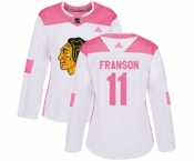 Women's Adidas Chicago Blackhawks #11 Cody Franson Authentic White Pink Fashion NHL Jersey
