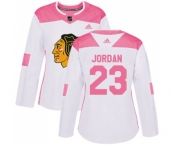 Women's Adidas Chicago Blackhawks #23 Michael Jordan Authentic White Pink Fashion NHL Jersey