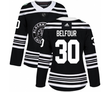 Women's Adidas Chicago Blackhawks #30 ED Belfour Authentic Black 2019 Winter Classic NHL Jersey