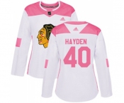 Women's Adidas Chicago Blackhawks #40 John Hayden Authentic White Pink Fashion NHL Jersey