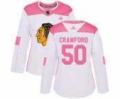 Women's Adidas Chicago Blackhawks #50 Corey Crawford Authentic White Pink Fashion NHL Jersey