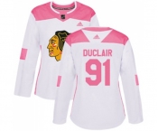 Women's Adidas Chicago Blackhawks #91 Anthony Duclair Authentic White Pink Fashion NHL Jersey