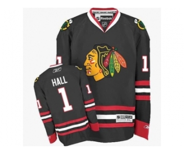 Women's Reebok Chicago Blackhawks #1 Glenn Hall Authentic Black Third NHL Jersey