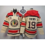 NHL Chicago Blackhawks #19 Jonathan Toews Cream Sawyer Hooded Sweatshirt 2015 Stanley Cup Stitched Jerseys