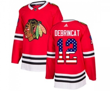 Youth Adidas Chicago Blackhawks #12 Alex DeBrincat Authentic Red USA Flag Fashion NHL Jersey
