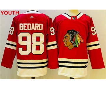 Youth Chicago Blackhawks #98 Connor Bedard Red Black Stitched Jersey
