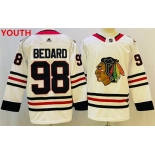 Youth Chicago Blackhawks #98 Connor Bedard White Black Stitched Jersey Youth Chicago Blackhawks #98 Connor Bedard White Black Stitched Jersey