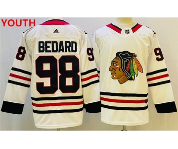 Youth Chicago Blackhawks #98 Connor Bedard White Black Stitched Jersey