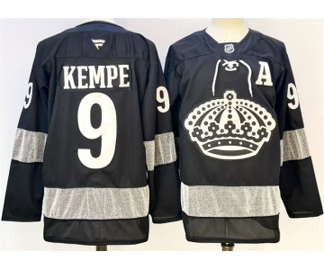 Men's Los Angeles Kings #9 Adrian Kempe Black With A Patch Alternate Stitched Hockey Jersey
