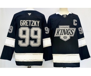 Men's Los Angeles Kings #99 Wayne Gretzky Black 2024-25 Home With C Patch Stitched Hockey Jersey