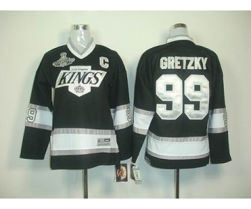 youth nhl jerseys los angeles kings #99 gretzky black white[2012 stanley cup champions]