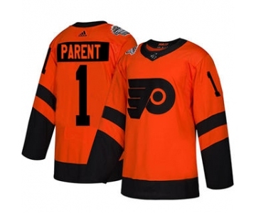 Men's Flyers #1 Bernie Parent Orange 2019 Stadium Series Stitched Hockey Jersey