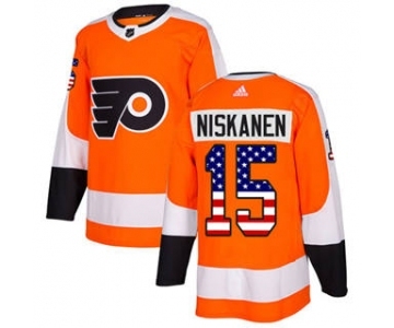 Men's Flyers #15 Matt Niskanen Orange Home Authentic USA Flag Stitched Hockey Jersey
