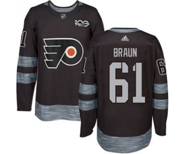 Men's Flyers #61 Justin Braun Black 1917-2017 100th Anniversary Stitched Hockey Jersey