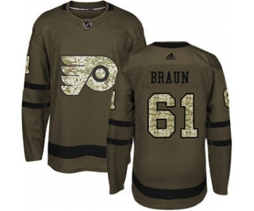 Men's Flyers #61 Justin Braun Green Salute to Service Stitched Hockey Jersey
